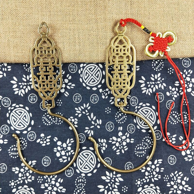 明清中式老式仿古黄铜双喜款床帘窗帘门帘蚊帐钩装饰挂钩抓手厂家 - 图2