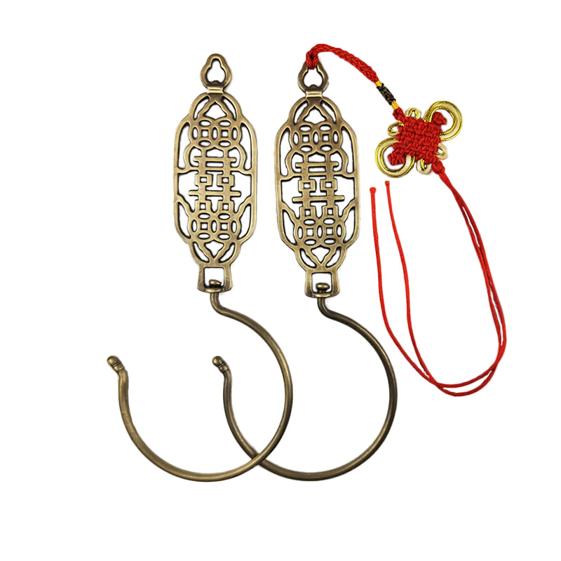 明清中式老式仿古黄铜双喜款床帘窗帘门帘蚊帐钩装饰挂钩抓手厂家 - 图3