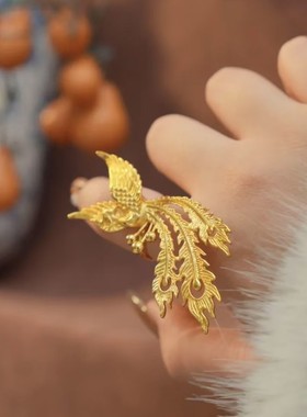 凤凰开口戒指孔雀活口可调节结订婚仿真三金拍照婚嫁凤飞九天戒指