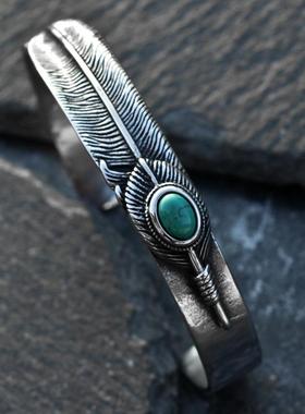 高桥吾郎羽毛手镯男镶松石个性潮