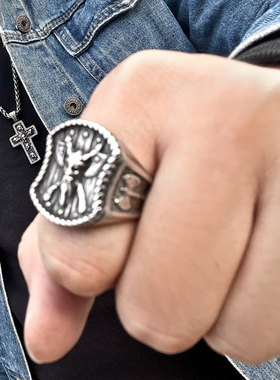 北欧维京斧头勇士戒指男钛钢