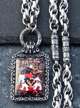 复古多杰雄天唐卡项链男佛牌链