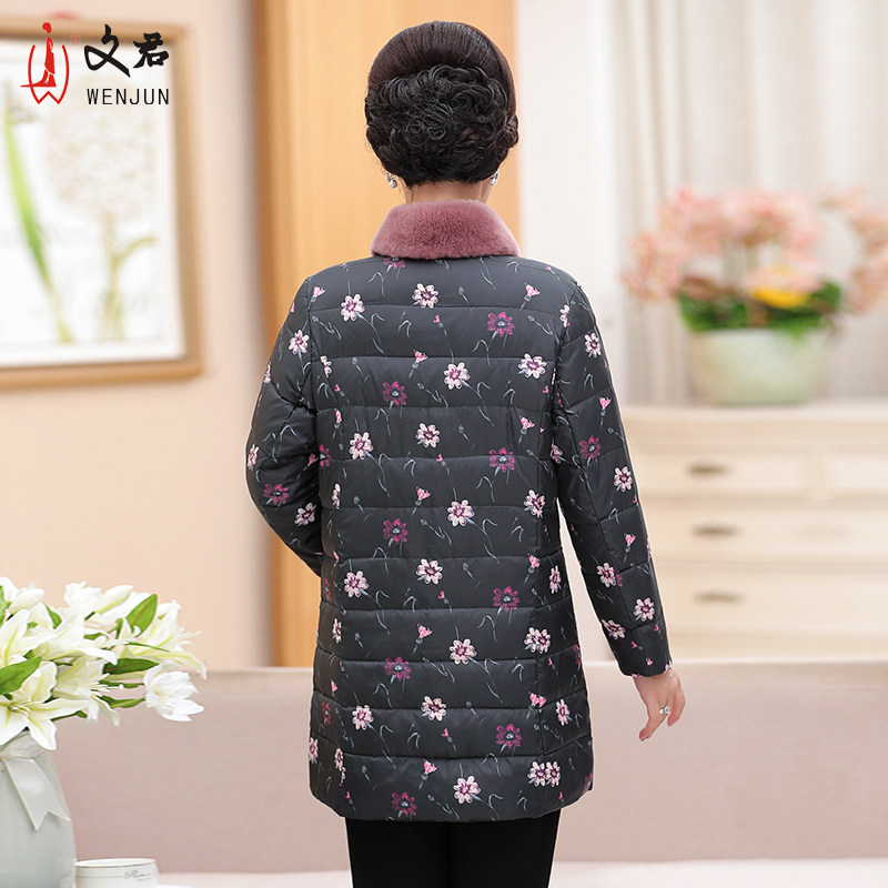 文君中老年女装花色复古气质羽绒服 文君中老年女装