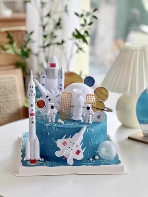 太空主题蛋糕装饰宇航员航天火箭摆件星球男孩儿童生日甜品台插件 - 图0