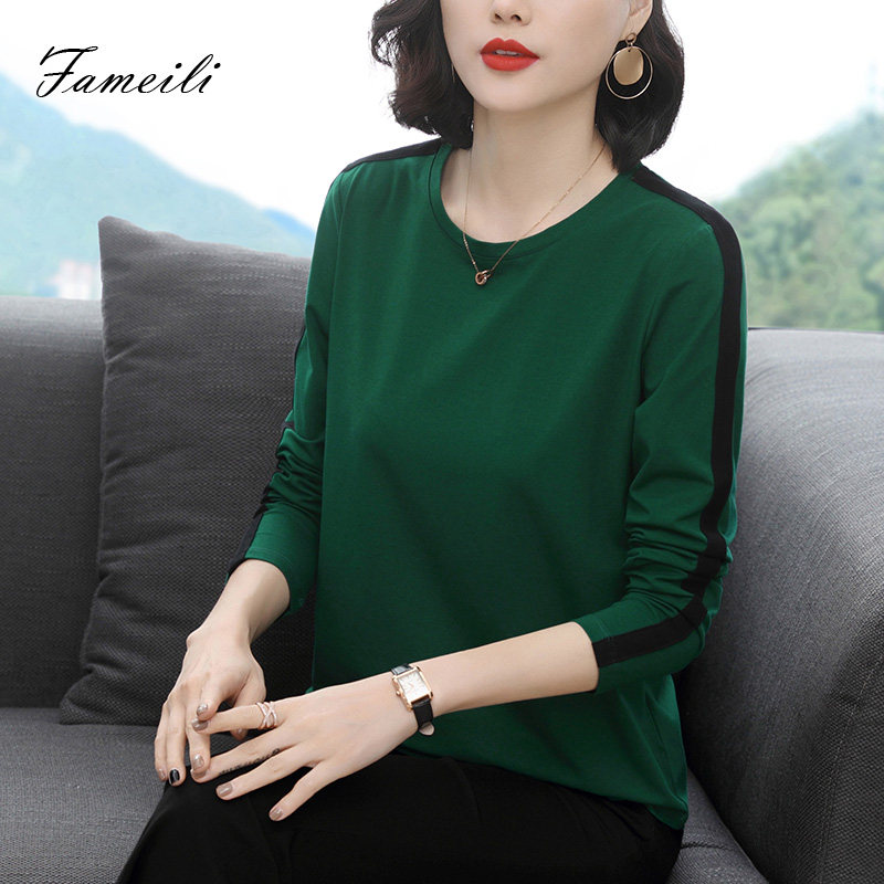 纯棉长袖中年宽松2020年新款t恤 法美丽T恤