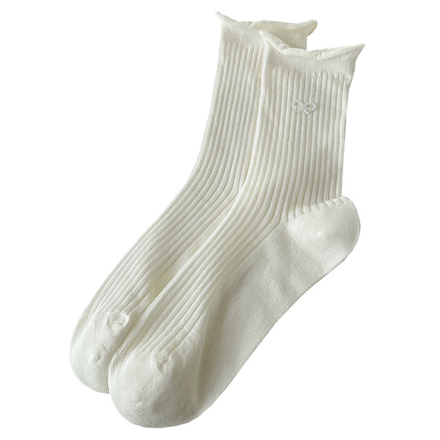 Spring and summer thin solid color versatile rolled hem mid-calf women's socks