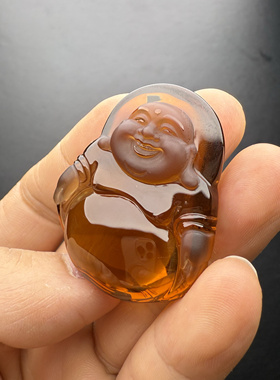 天然巴西黄水晶弥勒佛吊坠金红色佛公全净体收藏级