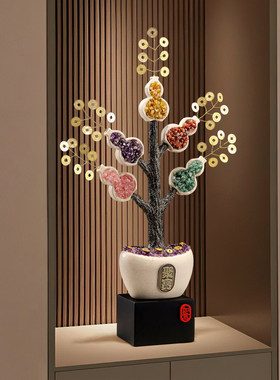 聚宝盆葫芦摇钱树摆件