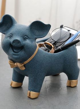 鞋柜钥匙遥控器收纳盒生肖猪摆件