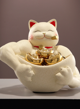 招财猫元宝放钥匙收纳摆件