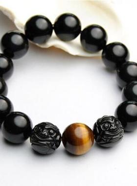 天然乌鸦血石貔貅手链 虎眼石木变石男女款手串水晶饰品