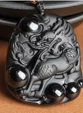 水麒麟吊坠天然黑曜石
