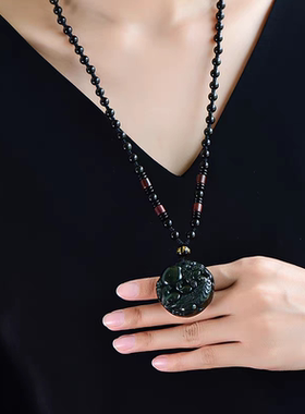 天然彩虹眼黑曜石有求必应貔貅吊坠金曜石挂件男女款项链招财皮丘