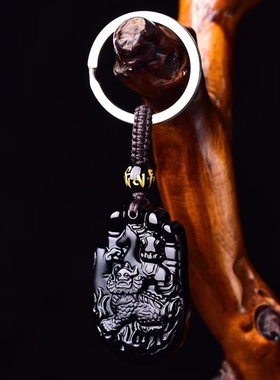 2026年生肖马本命年吊坠麒麟送福黑曜石挂件男女化解泰岁钥匙扣