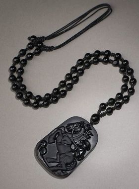 2026马年天然黑曜石马上封侯吊坠男女本命年马到成功挂件水晶项链