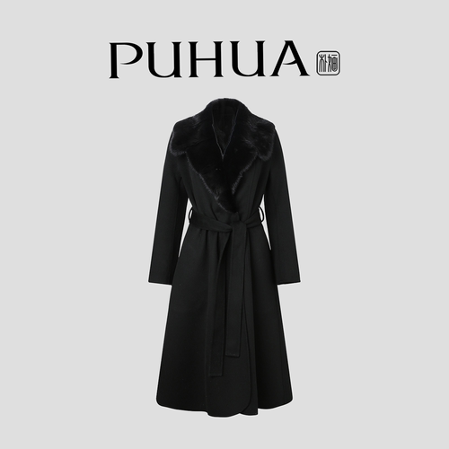 【PUHUA-朴婳】2025新品V领长款宽袖水貂双面羊绒羊毛大衣 635 - 图0