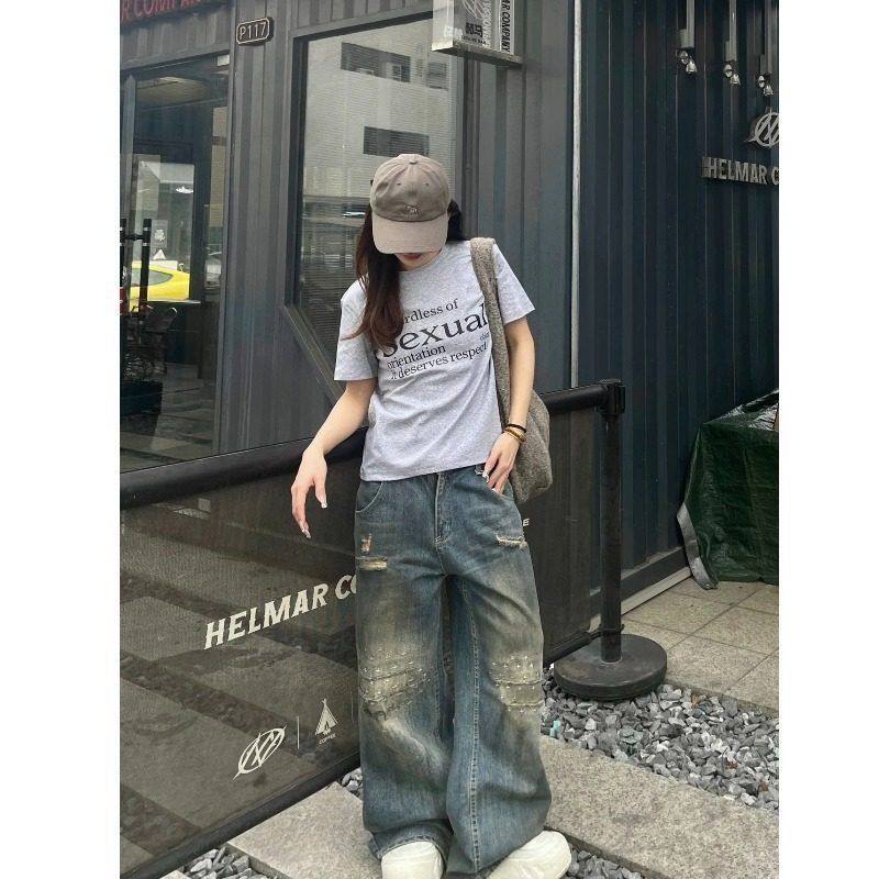 脏脏跨境双腰直筒春季男女破洞牛仔裤头裤高街设计感新款美式做旧,淘宝优惠券,粉丝福利购,淘宝优惠卷