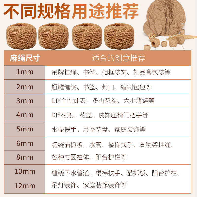 麻绳绳子diy材料粗细手工编织网格照片墙装饰品麻线捆绑绳复古风 - 图2