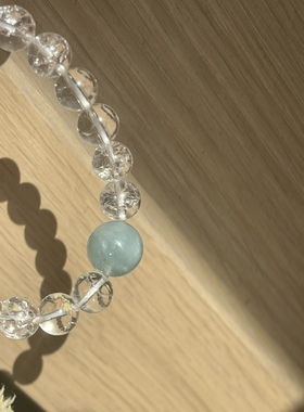 一颗大珠海蓝宝 蓝冰碎 粉霞生 冰裂白水晶阿塞 粉晶 福利款无补