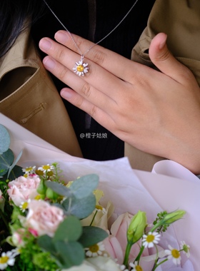 天然黄水晶925纯银雏菊原创小众项链搭卫衣衬衫文艺小清新畅销款