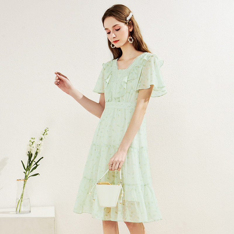 雪纺连衣裙女夏季2020年新款v领 百达依莉连衣裙