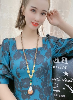 民族风棉麻挂件木质佛珠毛衣链