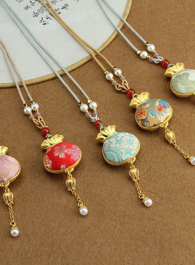 新中式复古双面葫芦宋锦项链女轻奢小众设计锁骨链颈链毛衣链配饰