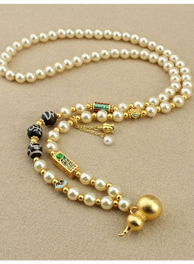 新中式仿珍珠葫芦长款项链女