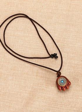 紫檀木猫爪转转毛衣链