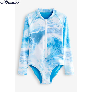 Spot NEXT Girls Long Sleeve Sun Protection Swimsuit 23 Summer Blue Flowing Cloud Beach Beach Children's Snorkeling Suit (3-16 ປີ)