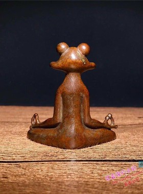 仿古实心紫铜茶宠打坐青蛙小摆件
