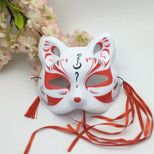 彩绘日式和风狐狸面具半脸 古风汉服化妆舞会cos动漫猫脸狐妖面罩 - 图2