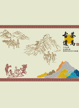 茶马古道墙体彩绘模板