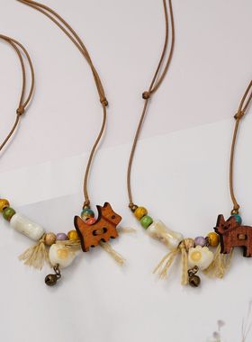 景德镇陶瓷项链饰品可爱卡通猫咪小熊饰品小清新文艺摆摊货源