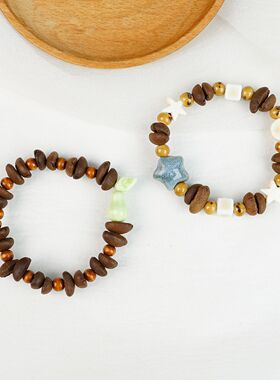 景德镇陶瓷手串真咖啡豆手链时尚饰品夏天清新配饰小红书同款