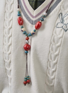 民族风景德镇陶瓷项链爆款高级感小红书同款饰品女生国风元素项