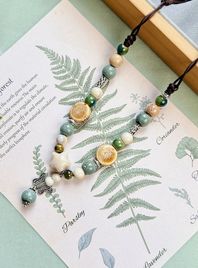 新款景德镇陶瓷饰品民族风古风毛衣链长款项链可调节首饰抖音直播