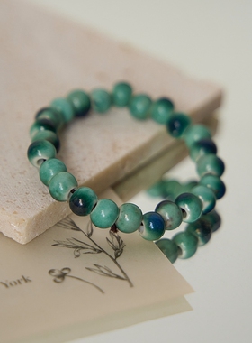 原创小清新文艺田园甜美渐变彩色串珠景德镇陶瓷手链小众设计手串