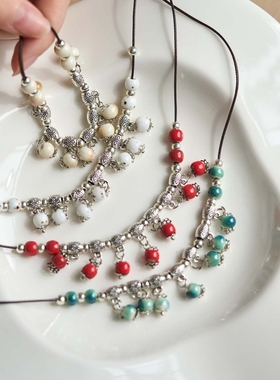 景德镇陶瓷项链古风颈链新中式学生小清新女生手工编织国风饰品