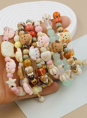 景德镇陶瓷手串卡通有质感泰迪狗手工饰品手链学生礼物摆摊饰品