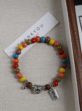 新款吉祥醒狮陶瓷手链女国潮风男女情侣手饰好运配饰民族风手串