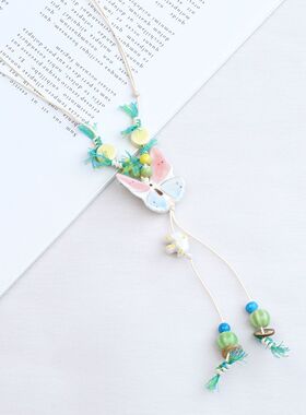 景德镇国风陶瓷蝴蝶中式高颜值小众项链锁骨链夏天出游搭配货源