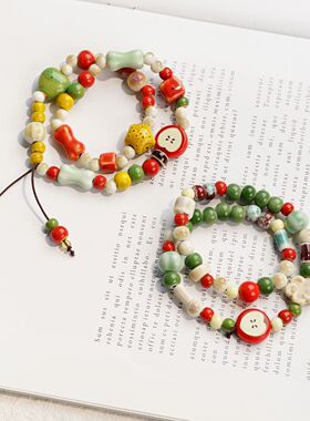 文艺小清新苹果陶瓷双圈串珠简约时尚地摊热销饰品配饰景德镇