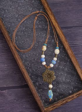 冬季新款厂家直销同款小众设计高级感项链新中式陶瓷毛衣链配饰女