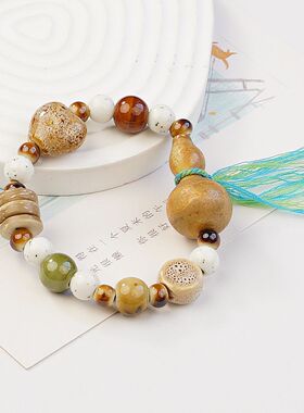 景德镇原创陶瓷葫芦手串厂家直销福禄手持手捻手工编织夏天旅游