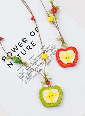 景德镇陶瓷苹果切片小清新夏天出游项链锁骨链配饰搭配直播货源