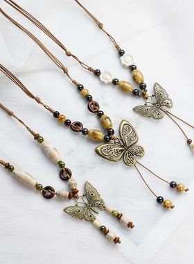 景德镇陶瓷项链新中式女生古风毛衣链礼物百搭小清新原创手工编织