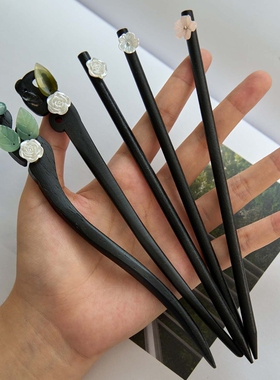 发簪古风盘发步摇新中式高级气质绒花汉服发饰木簪高级感简约簪子