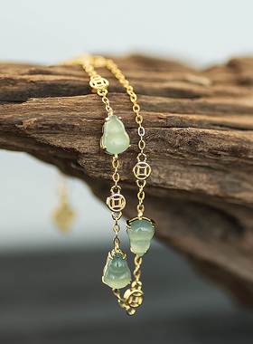 纯银925翡翠葫芦新中式手链