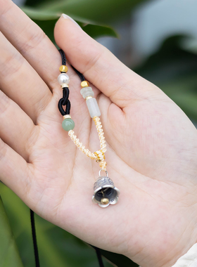 足银999纯银铃铛饕餮纹吊坠项链